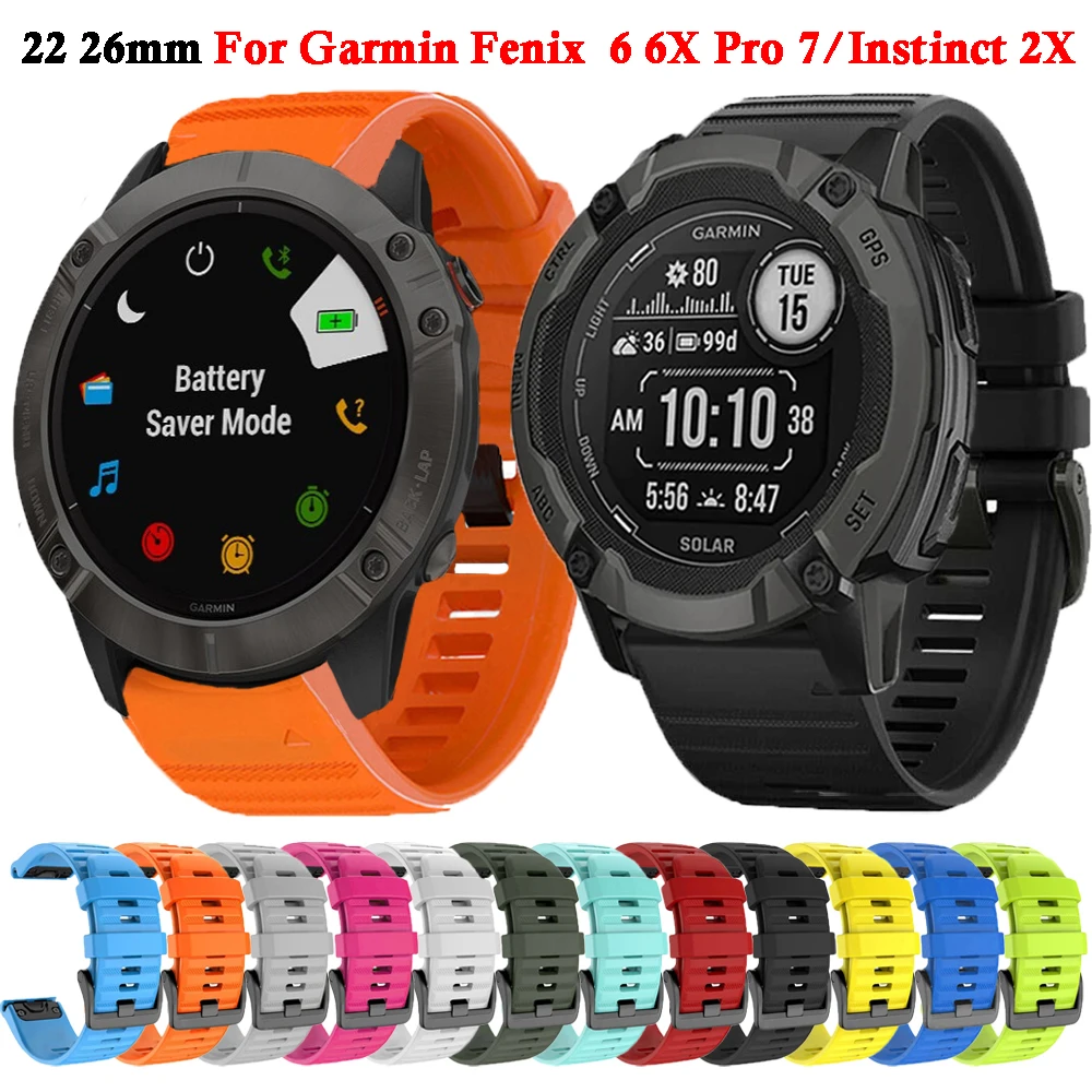 Cinturino In Silicone Quickfit 22 26Mm Per Garmin Fenix 6 6X Pro 7X 7 5 5Xplus Cinturino Garmin Instinct 2X/Epix Gen 2 Bracciale Correa