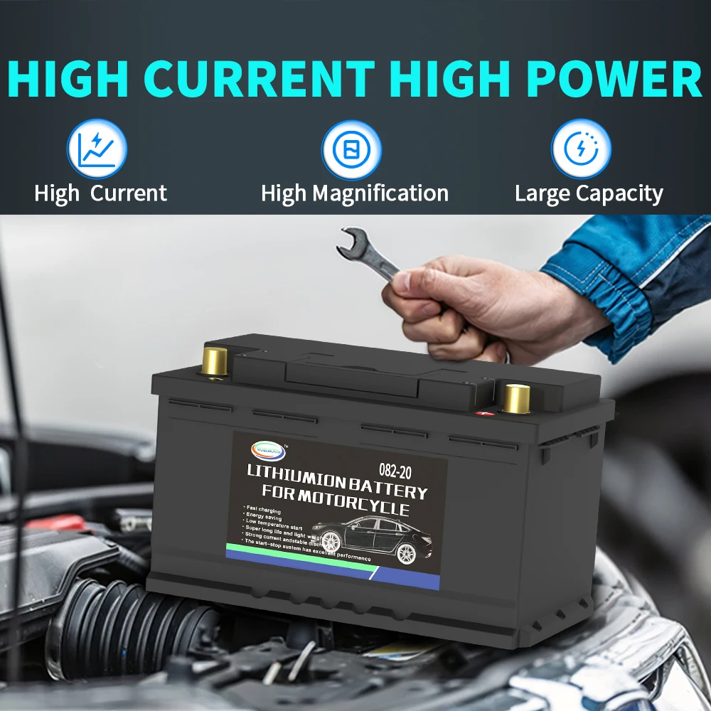 Car Battery 12V 82Ah CCA1600 LiFePO4 Lithium Maintenance Free Automotive Replacement