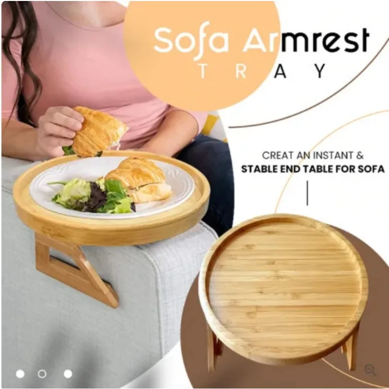 Sofa Armrest Tray Wooden Sofa Disc Foldable Cozy Armrest Tray