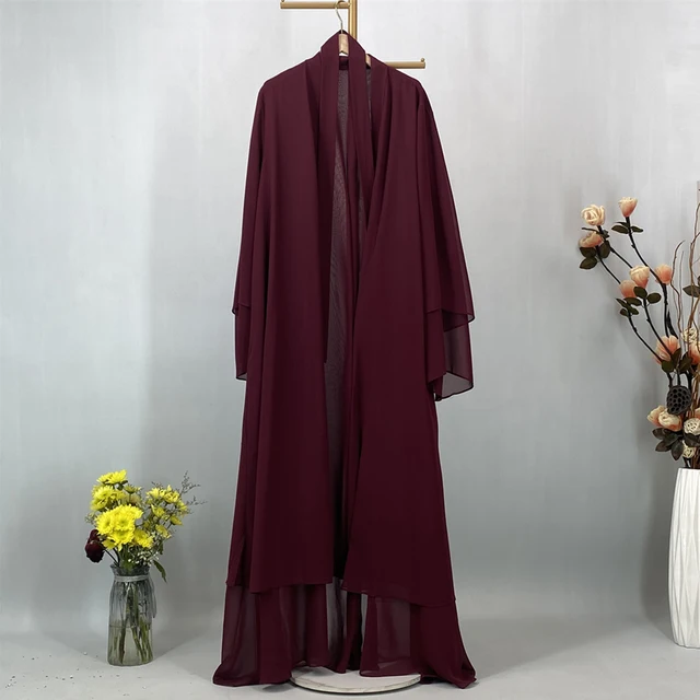 Abaya Ouverte en Mousseline de Soie pour Femme Musulmane, Kaftan Islamique, Caftan Marocain, Robe Modeste, Kimono de Dubaï, Ramadan Kebaya