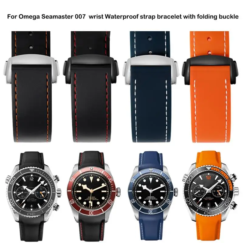 SCHIK 20mm 22mm Silicone watch band For Omega Seamaster 007 wrist Waterproof strap bracelet with folding buckle