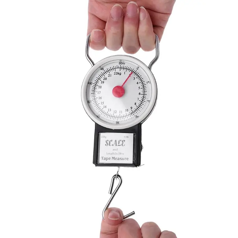 22kg/50lb Portable Hanging Fishing Scales Fish Hook Weighing Kitchen With Measuring Tape