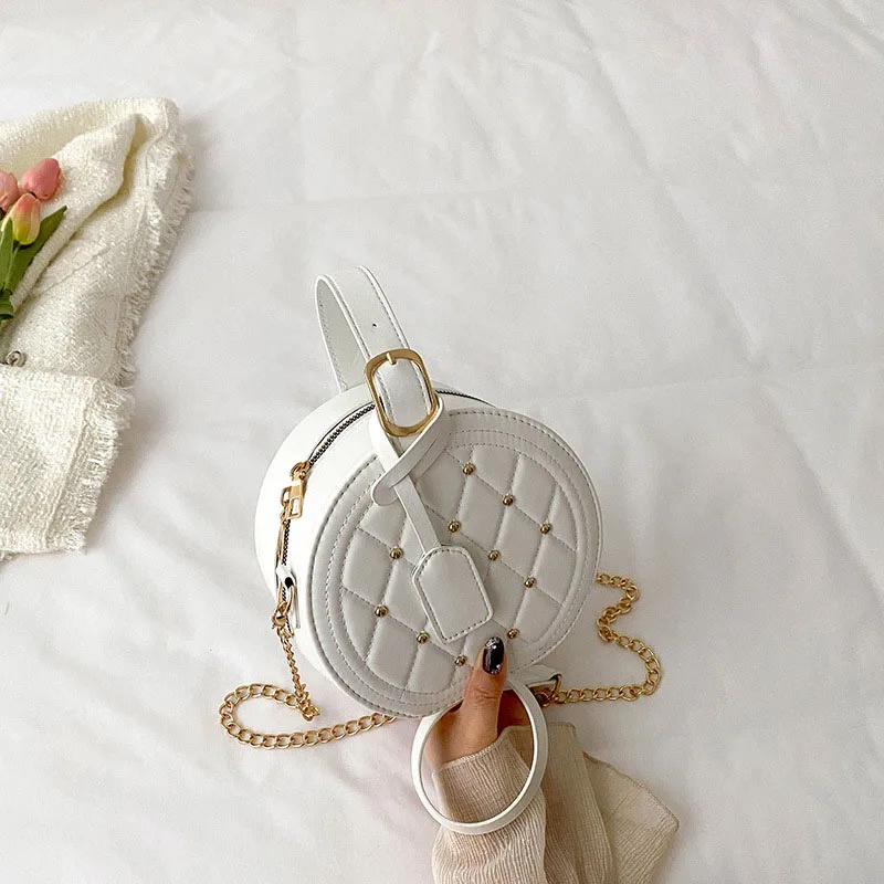 Summer Mini Shoulder Bags for Women Circular Shape PU Leather Crossobdy Bags Brand Pink Tote Handbags Chains Shopper Clutch Purs