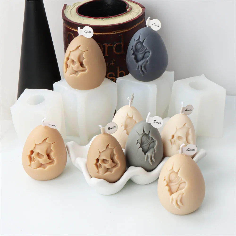 Mirose Silicone Pasqua Mostro Guscio Rotto Uovo Candela Stampo Testa Di Teschio Coperto Uovo Di Pasqua Aromaterapia Decorazione In Gesso