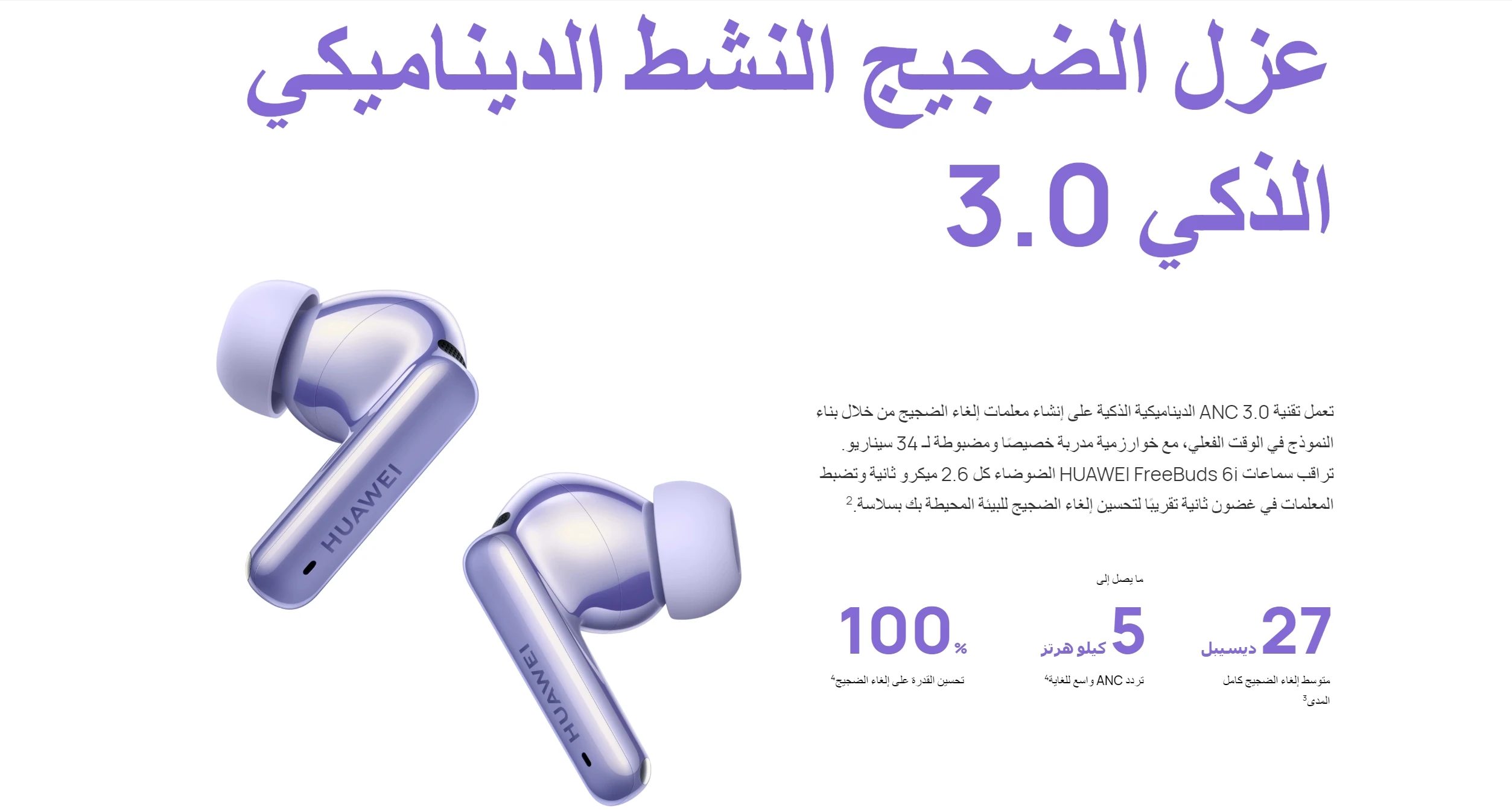 سماعات هواوي FreeBuds 6i فائقة الهدوء، اتصال مزدوج الجهير، عمر بطارية 35 ساعة، سماعات رأس ديناميكية ذكية ANC 3.0