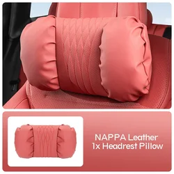 Premium Soft Nappa Leather Ergonomic Car Headrest and Lumbar Support Cushion Set (3)