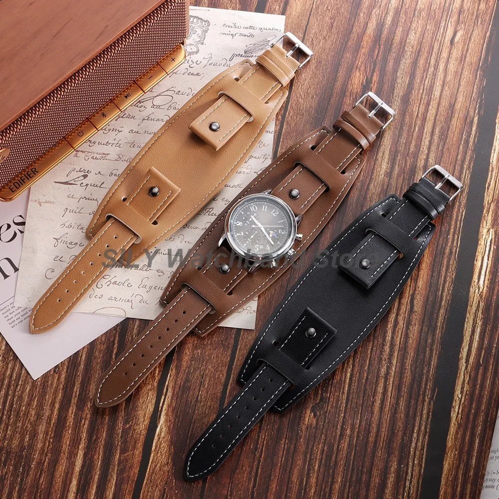 Lederarmband mit Matte Bund Base Tray 20mm 22mm 24mm Vintage Rindsleder Armbänder Schwarz Braun Armband Herren Damen Armband – Detail 9