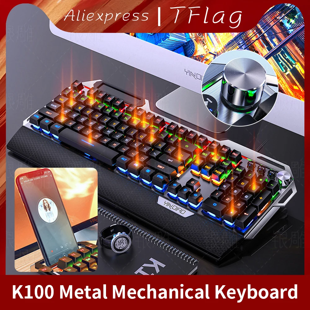 

2023 Wired Mechanical Keyboard K100 Gaming Keyboard Backlit 104 Keys Gamer Multi Media Blue Black Switch for Office PC Laptop