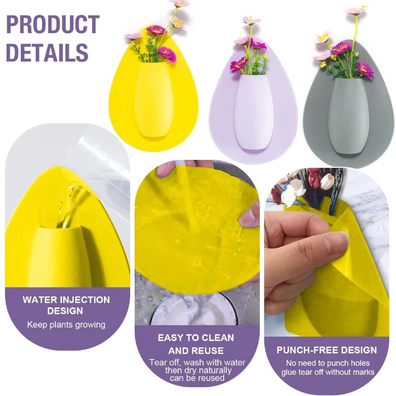 Silicone Flower Vase Self Adhesion Hydroponics Planter Sticker Wall for Glass Wall Window Party Wedding Festival Home 5