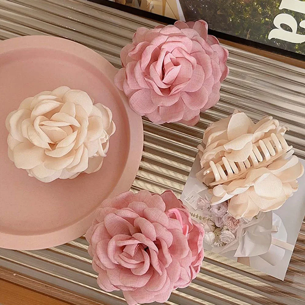 

Big Flower Hair Claw Clip Cloth Fabric Floral Hair Clip Back Head Shark Clip Rose Flower Hairpin Fashion Barrettes Accessories