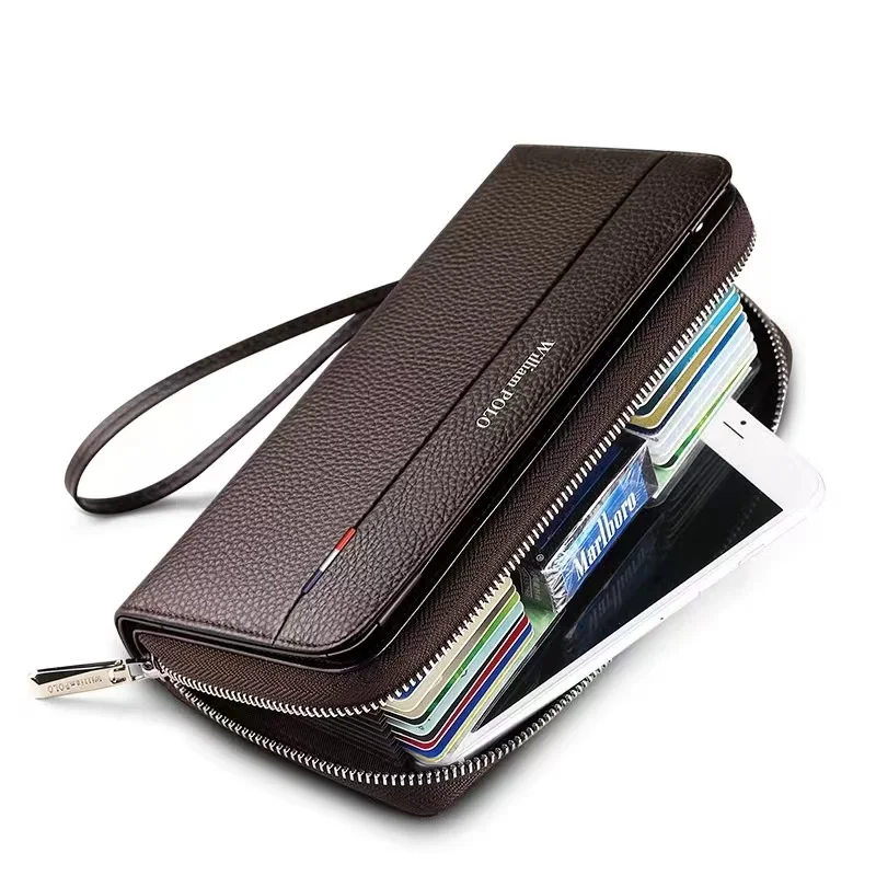 Leather Men Handbag Long Wallet Large Capacity Card Holder Phone Case