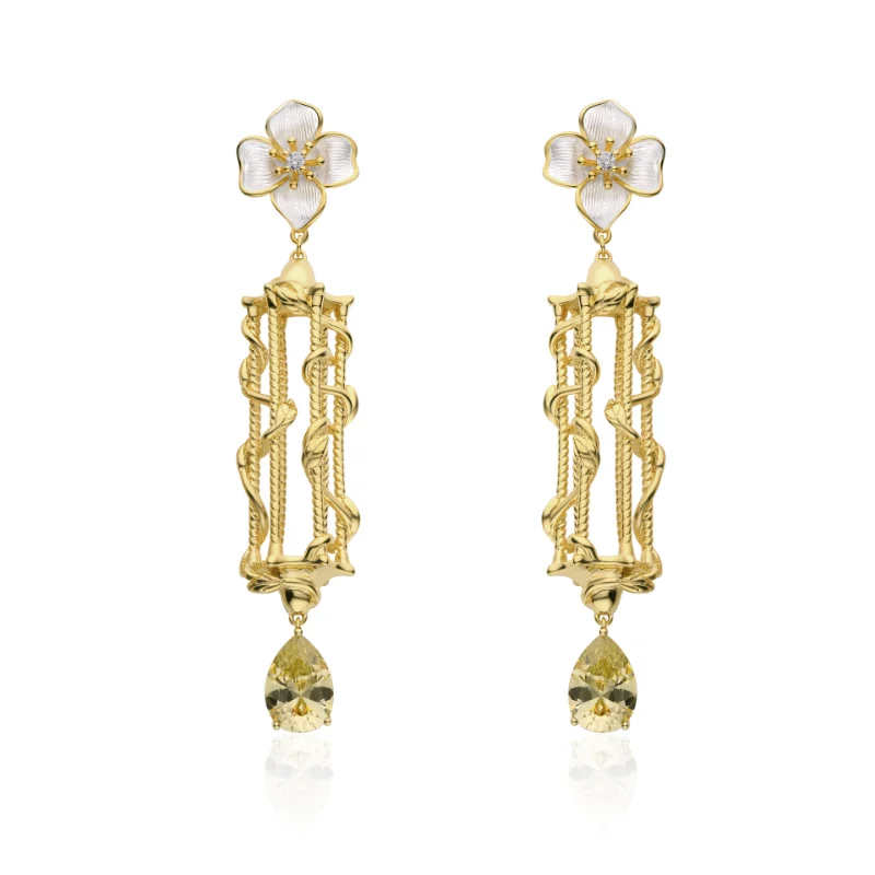 

LONDANY earrings Floral copper plated rattan water drop earrings Fashion temperament exquisite earrings female