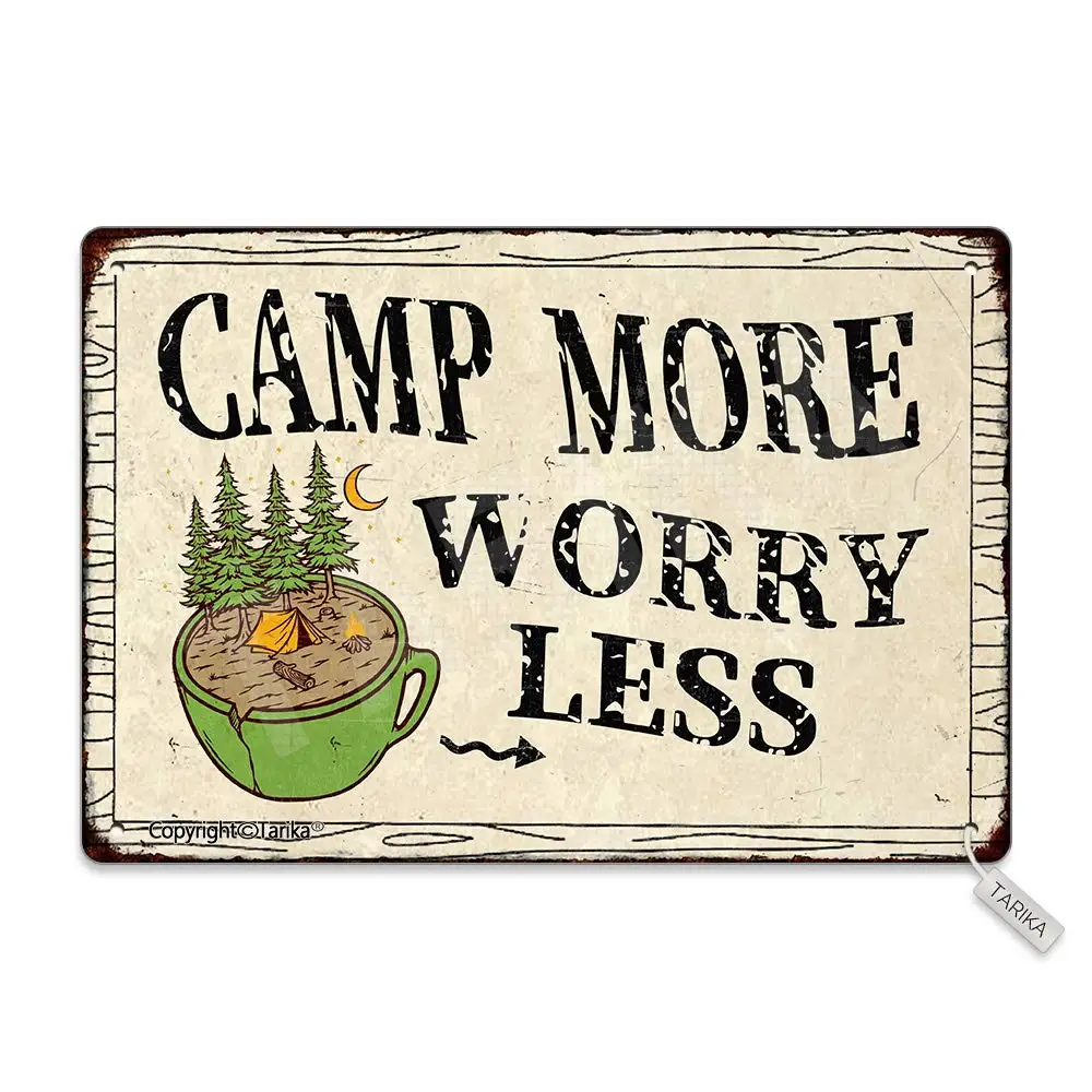 

Camp More Worry Less Retro Look Metal 8X12 Inch Decoration Painting Sign for Home Kitchen Bathroom Farm Garden Garage Inspiratio