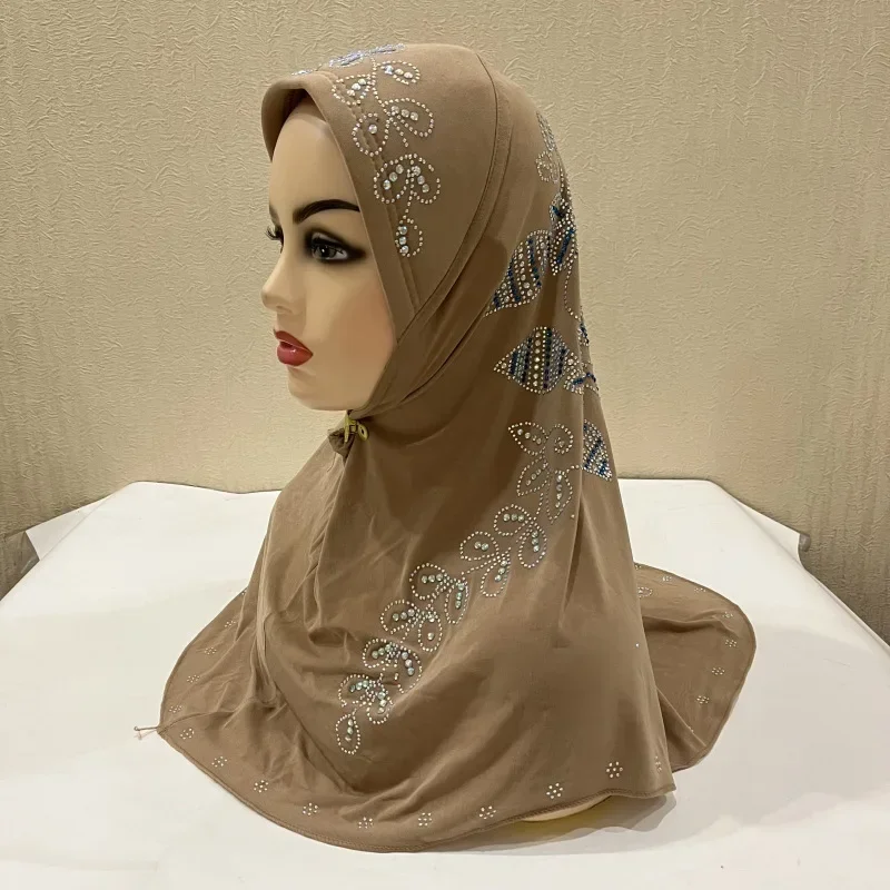 Muslim Islam Crystal Headscarf Hijabs Cap for Women Girl Cotton Long Scarf Wrap  jersey  hijabs for woman