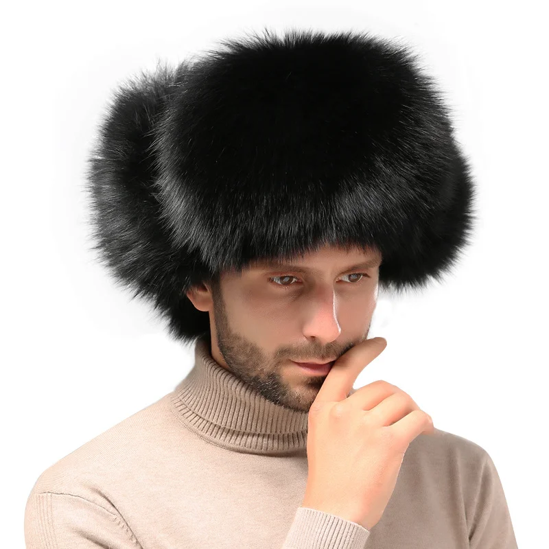 

2023 Cap 100% Real Fox Fur Men Hats Russian Ushanka Aviator Trapper Snow Ski Hat Earflap Caps Winter Raccoon Fur Bomaber Hat