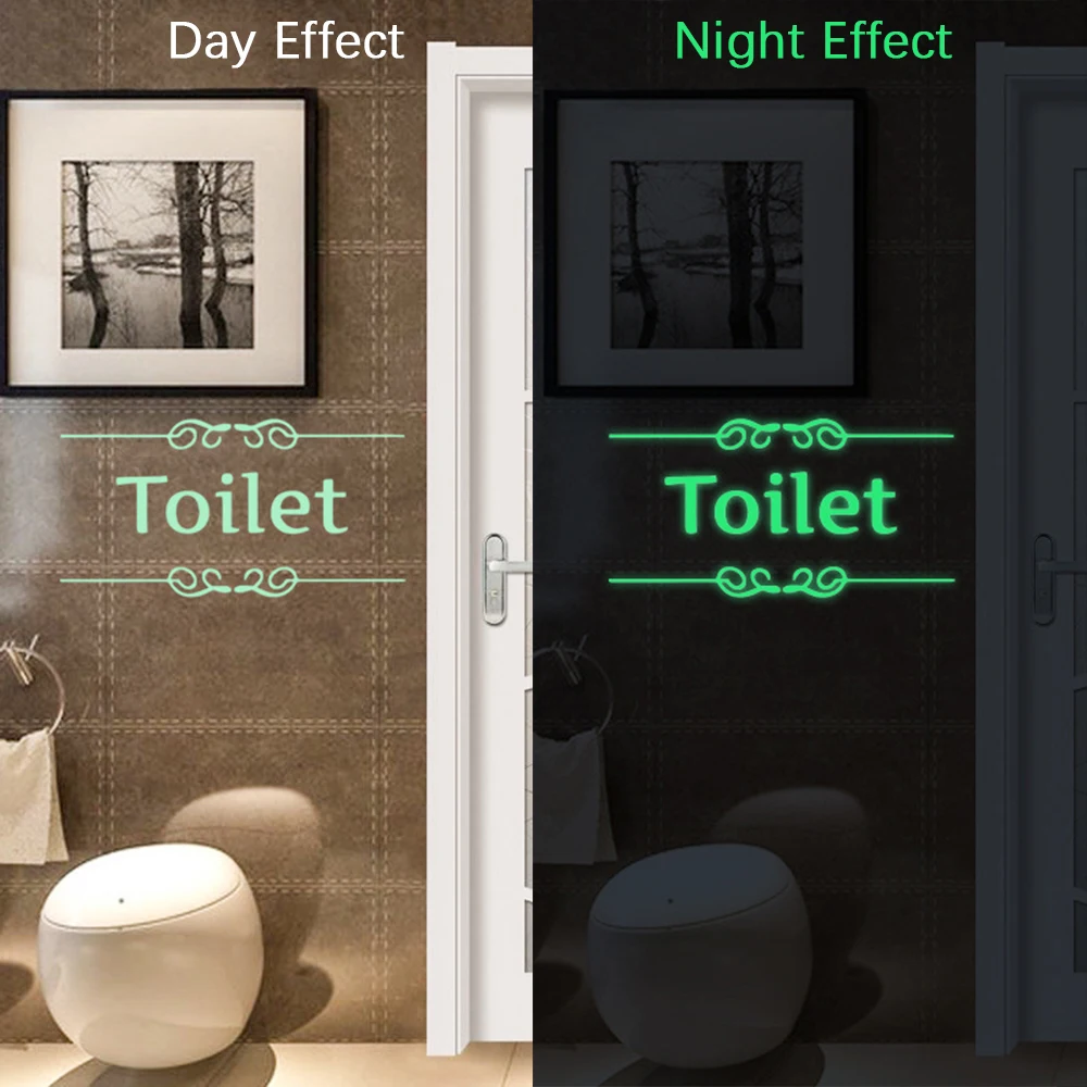 Luminous Toilet Stickers Bathroom Sign Stickers Funny Face Letter Glow Bathroom Wc Accessories Home Decoration Supplies vinyl stickers toilet stickers toilet wall stickers toilet seat stickers