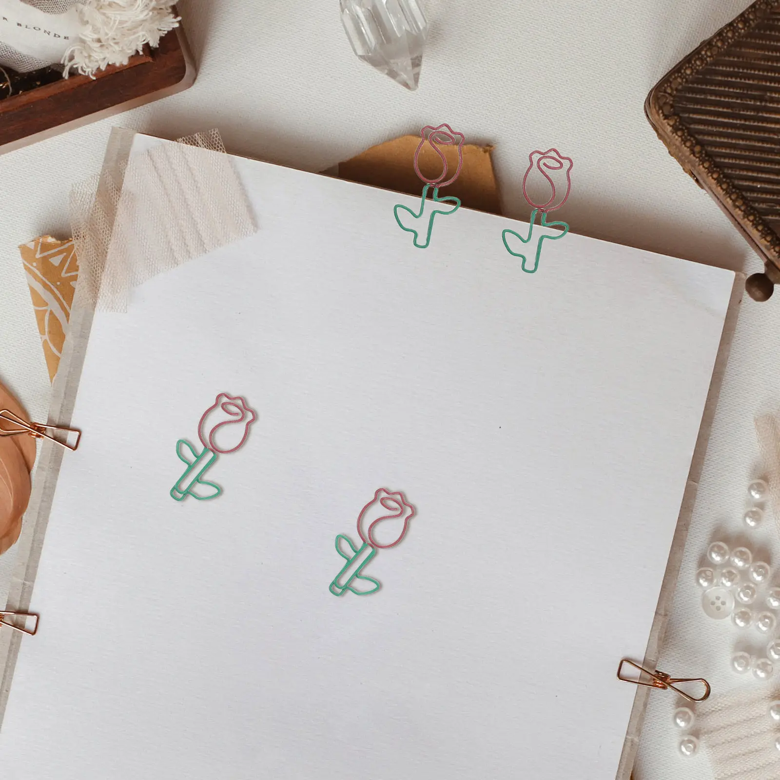 20Pcs 우아한 로즈 디자인 금속 종이 클립 책용 북마크 클립 연구 노트 문서 플래너 장식 학교 사무실