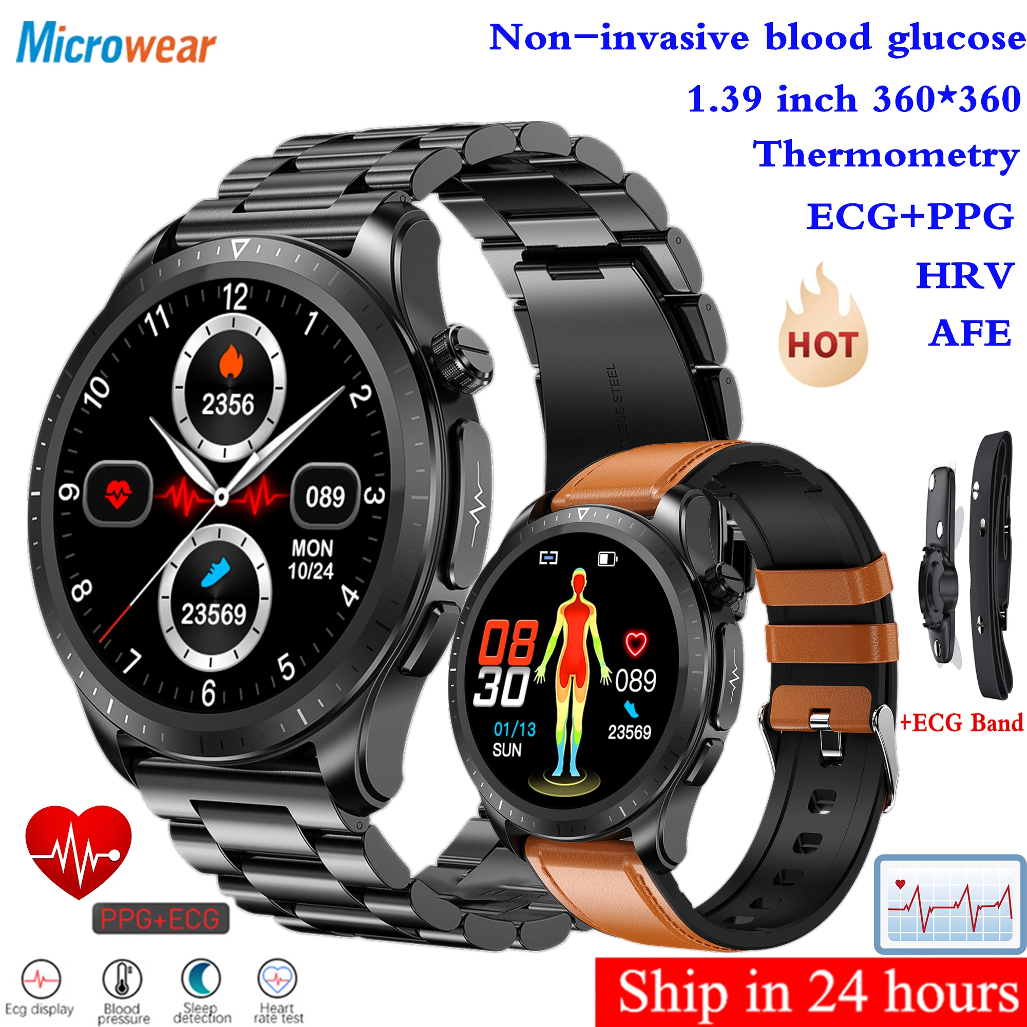 

2023 E420 Smartwatch ECG PPG AFE HRV Blood Sugar Blood Pressure Oxygen Body Temperature Monitor IP68 Waterproof Smart Watch Men