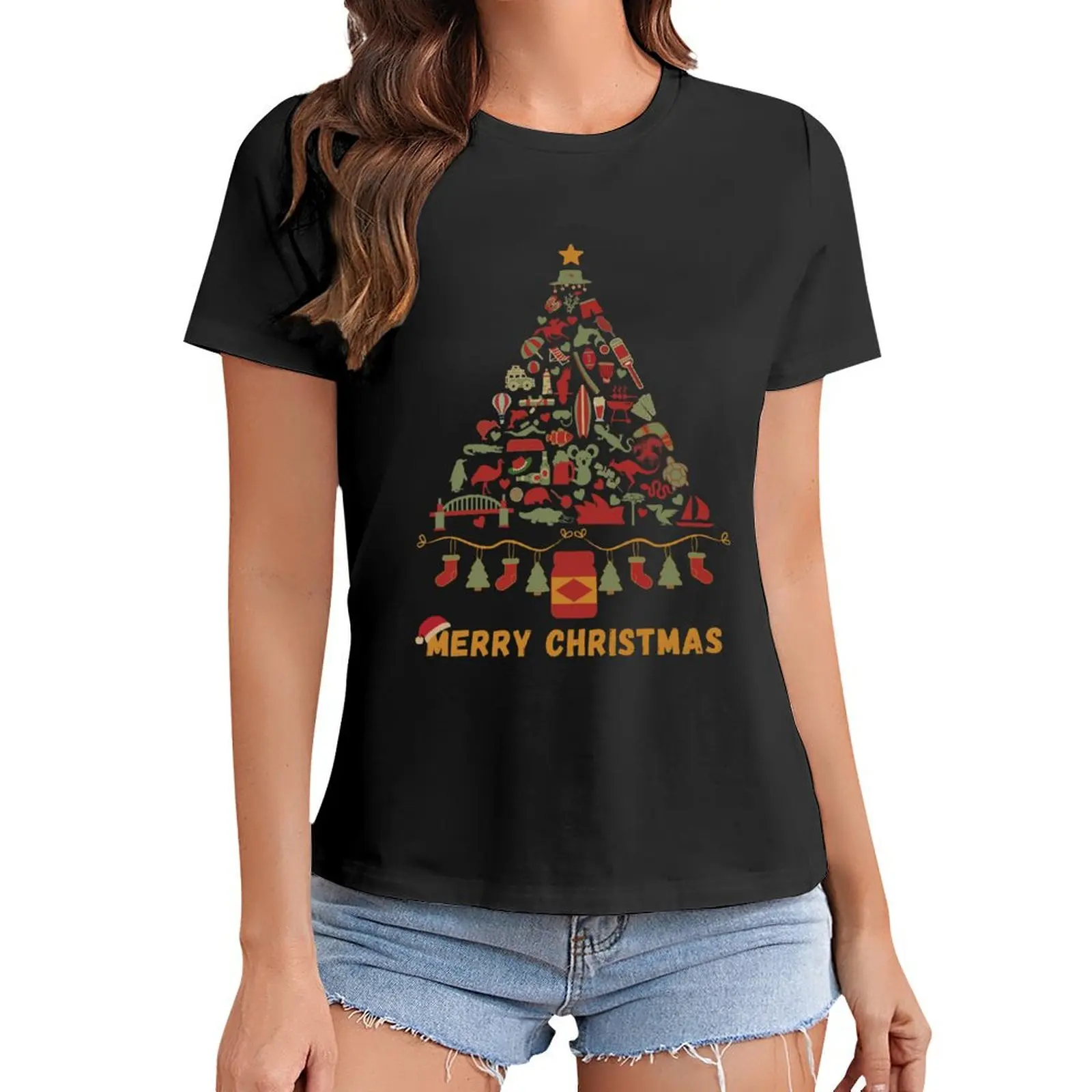 

Merry Christmas Australia Australian Christmas Tree Made Up of Icons/Symbols (in Vintage Xmas Colors, also available in T-Shirt