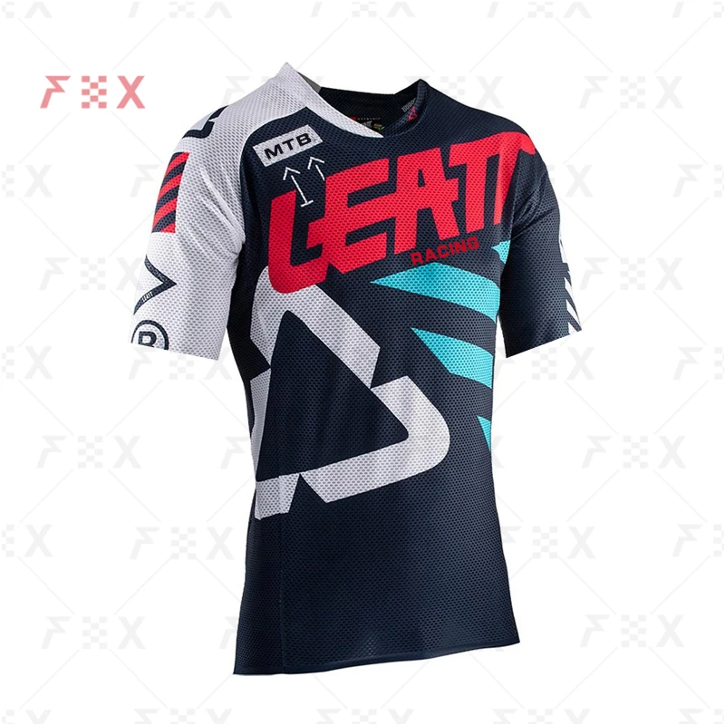 MTB LEATT JERSEY Motorcycle Mountain Bike Downhill Jersey Short sleeve Bicycle Locomotive Shirt Cross Country Mountain Jersey MX 2
