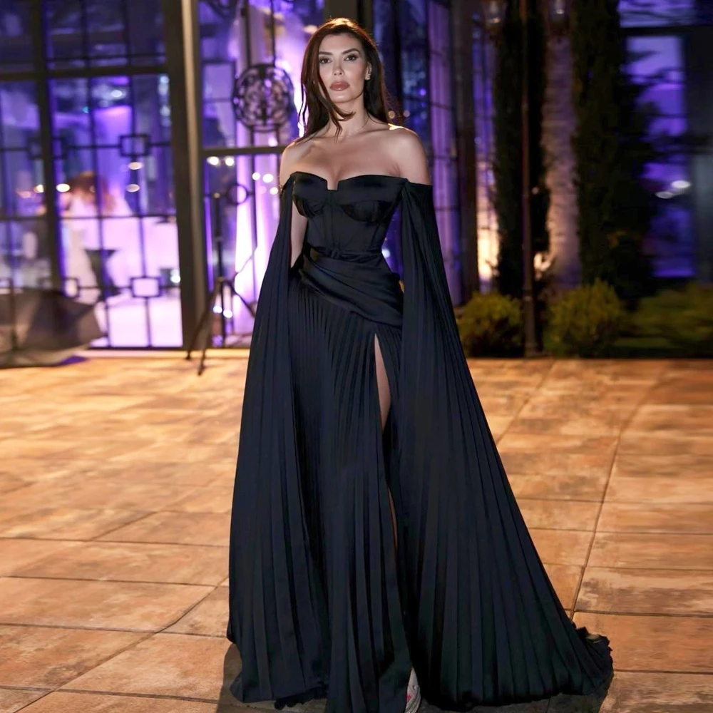 

Carolina Chiffon Mermaid Evening Dresses Floor Length High Split Backless Black Sexy Robe De Mariée Party Gown For Women
