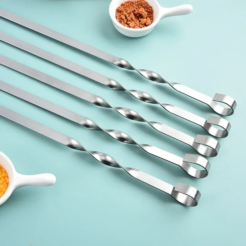Barbecue Skewers Bbq Grilling Accessories 6Pcs BBQ Skewer Stainless Steel Wide Barbecue Sticks Flat BBQ Fork Outdoor Camping Picnic Utensil Kitchen Accessories