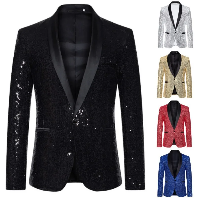 

Sequin Personalized Male Singer Blazers Tuxedo Suit Jacket Party Dinner Wedding Prom Singer Costume Silver /Green Performance