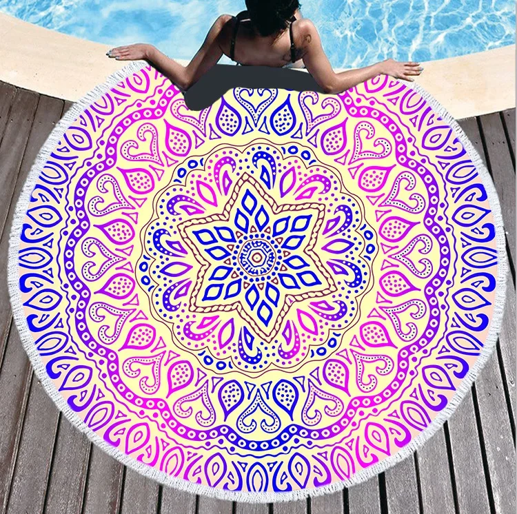 Microfiber Mandala Abstract Pattern Beach Towel Round Large Watercolor Quicksand Yoga Towel With Tassel Beach Mat Blanket Cover 4