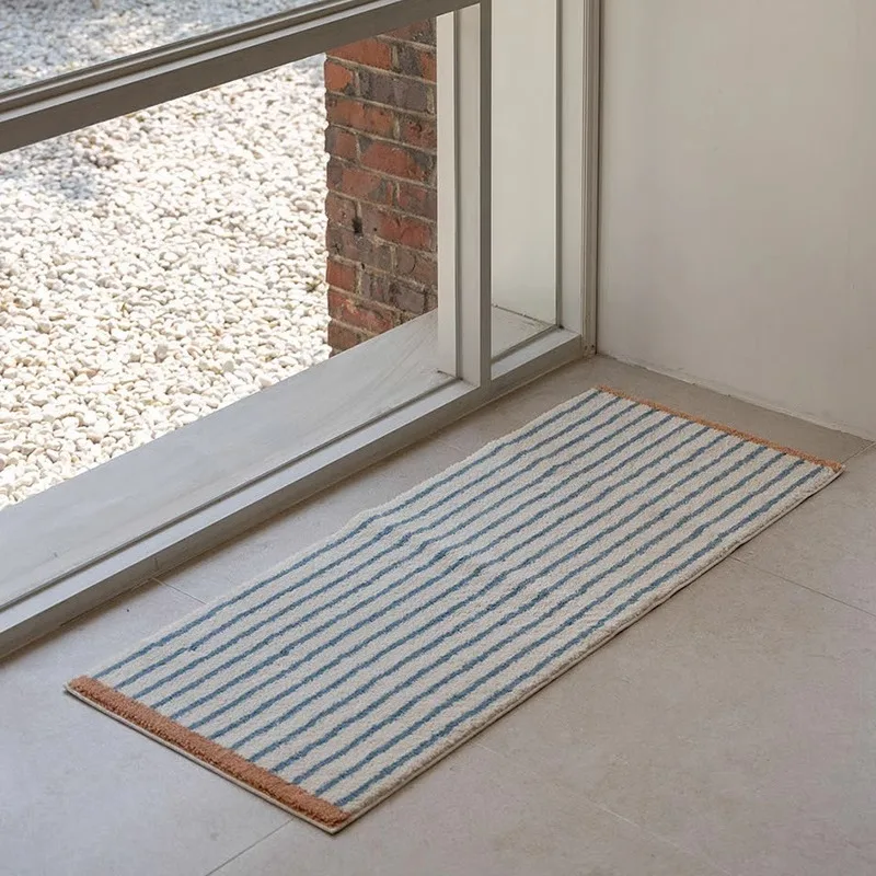 Bedroom Carpet Non-slip Soft Fluffy Bedside Rugs Blue Line Stripes Long Size Floor Mat Bay Window Home Decoration Mats 침실 카펫 3