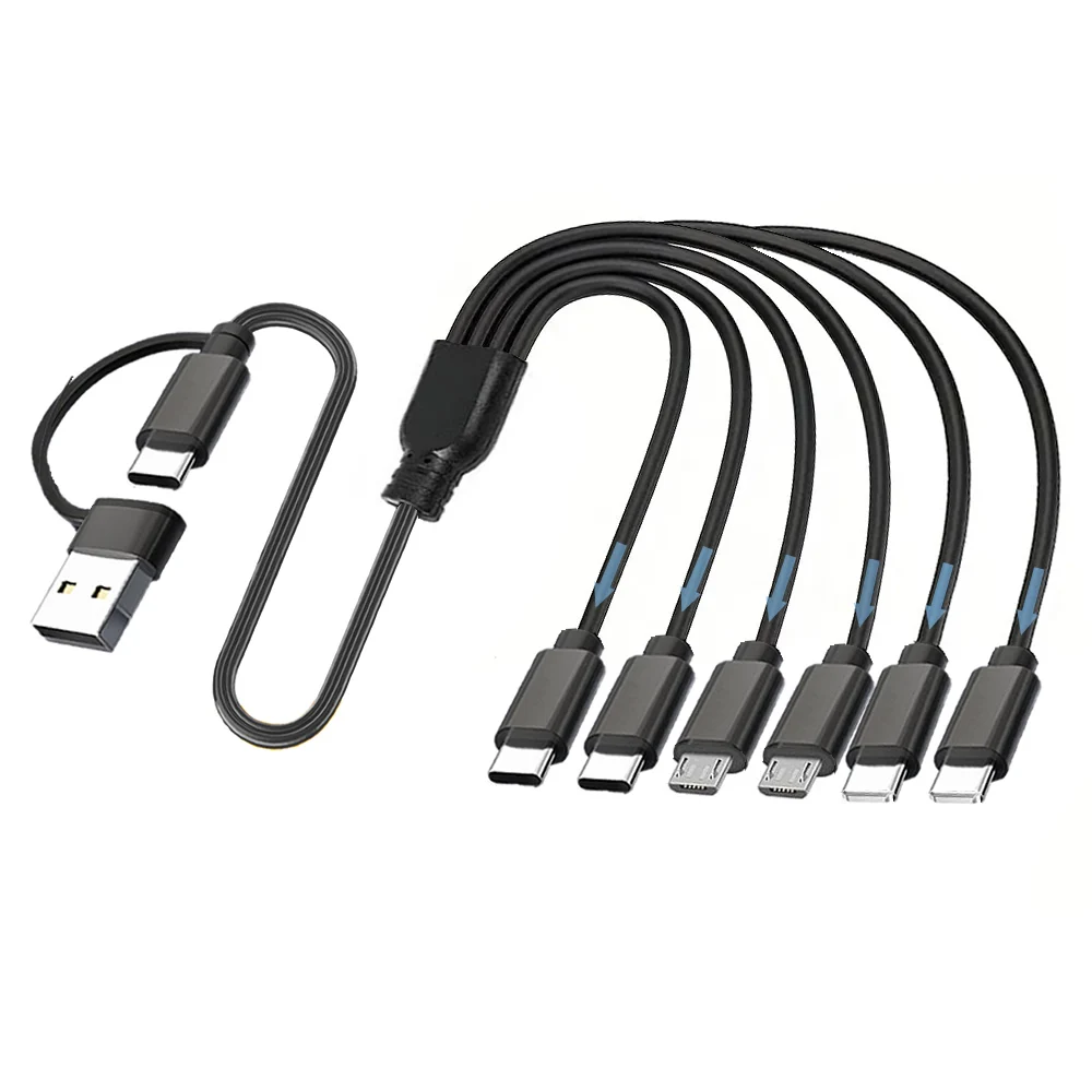50cm 6-in-1 Universal Multi Charging Cable with USB A/C to 3-in-1 Connectors