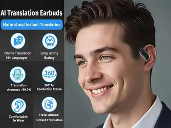 Ai Translation Earbuds Real Time 144 Languages English Spanish Translator Headphones, Open Ear Wireless Earphones Perfect for Travel 5