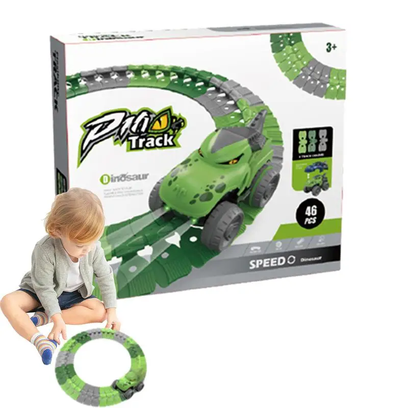 

Toy Train Set Tracks Car Track Playset With Dinosaurs And Sharks Theme Flexible Dinosaur Race Track For Simple And Safe Assembly