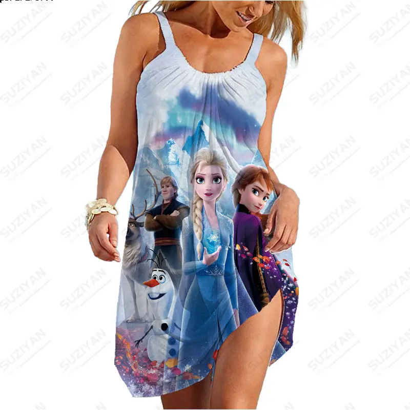 2023Summer New Sexy Strap Beach Skirt Ice and Snow Qiaofei 3D Printed Women's Sleeveless Dress Hawaiian Leisure Girl Beach Skirt