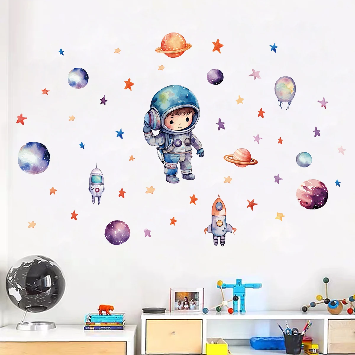Cartoon Astronaut Moon Planet Glowing Wall Stickers 1Pc for Baby Kids Room Bedroom Living Room luminous wall stickers wall stickers vinyl decal stickers