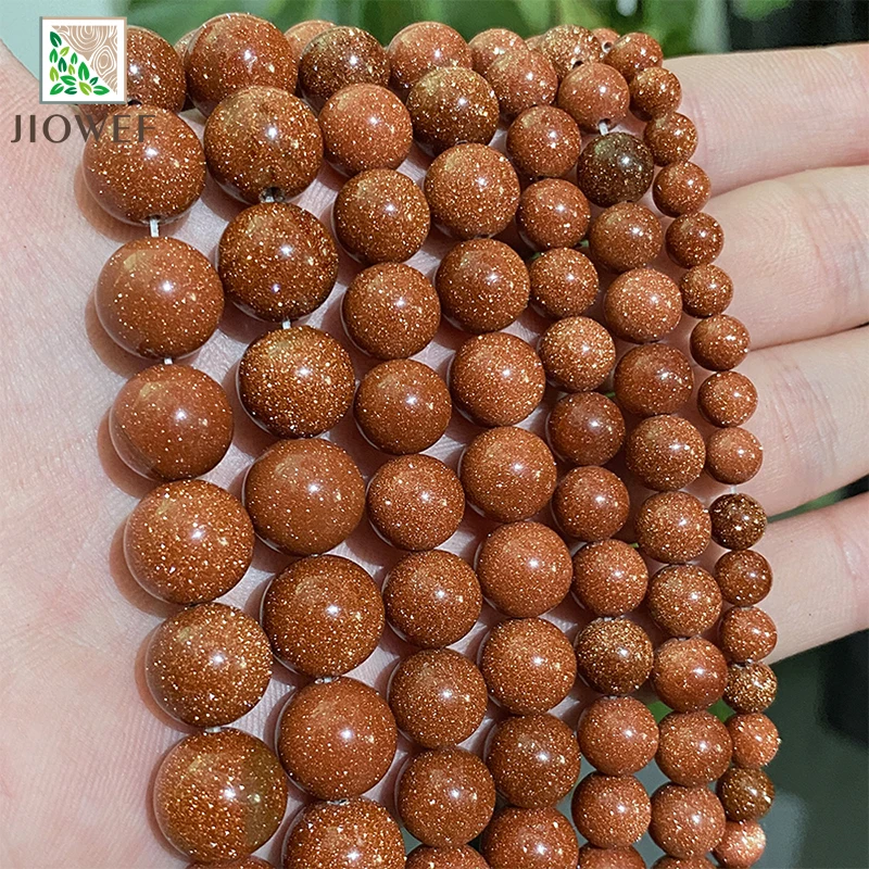 Naturstein Gold Sandstein Runde lose Distanzperlen für Schmuckherstellung DIY Armband Zubehör 15" Strang 4 6 8 10 12 14MM