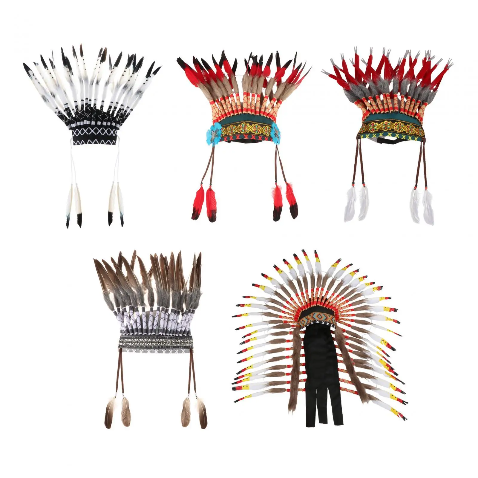 Cosplay Hats American Indian Hat Headwear Feather Headdress Feathers and Beads