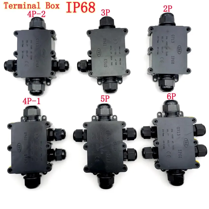 

1pc Black Junction Box 2 3 4 5 Way Waterproof Electrical Junction Box For Outdoor Lighting Cable Protection Connector Wire IP68