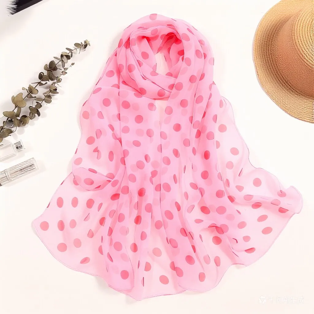 Damen-Georgette-Schal mit Polka Dots, 160x50cm - Leichter Chiffon-Schal für Frühling/Sommer-Mode, Sonnenschutz, Strand & Reisen – Detail 4