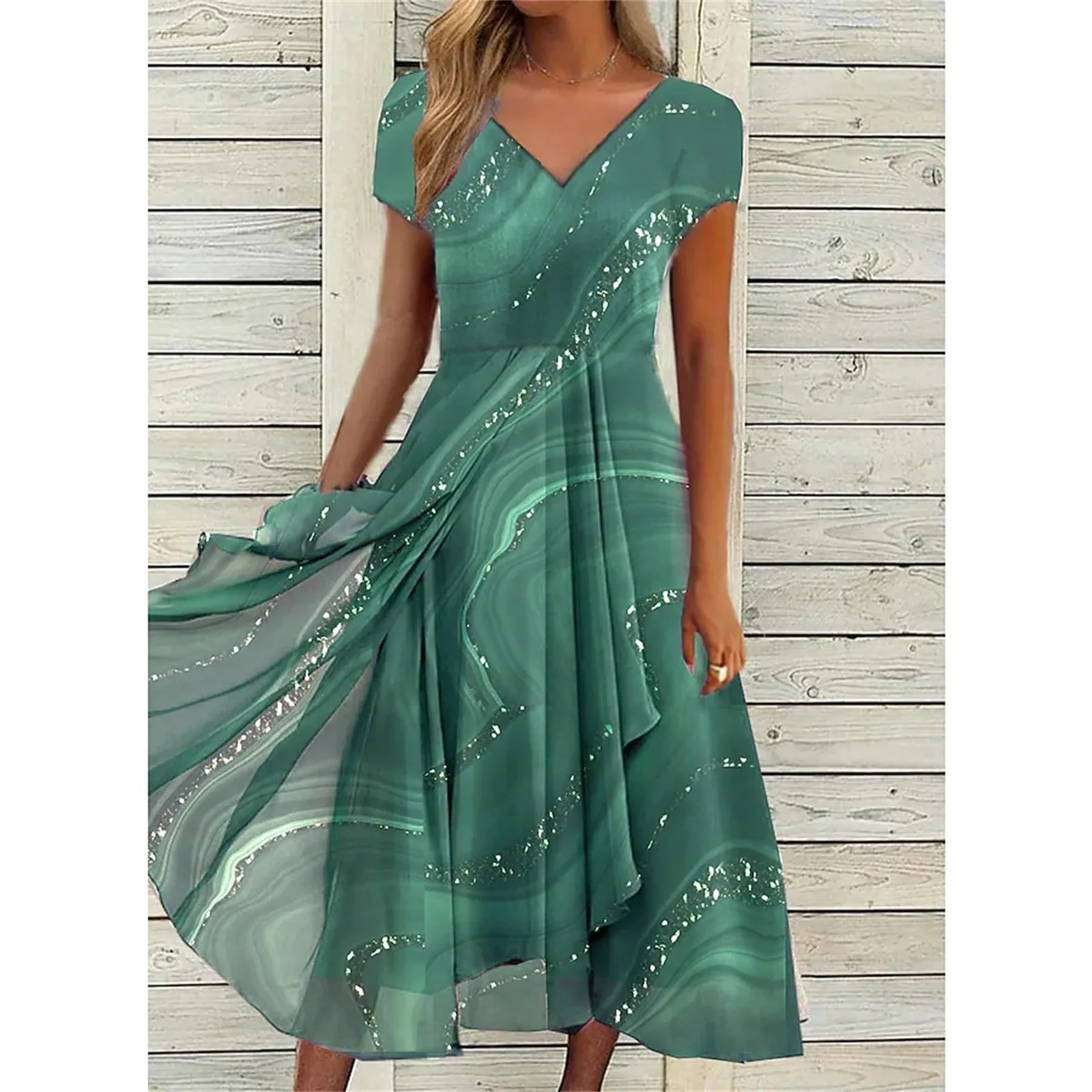 

O-Neck Short Sleeve Dress Laper Pleated Patchwork Stitching Pendulum Elegant Maxi Dresses For Women Daily Chic Fashion Vestido