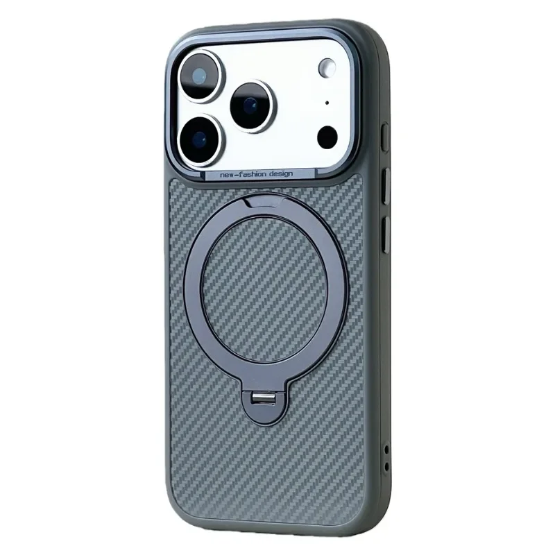Magsafe-Compatible Slim Matte Carbon Fiber Phone Case with Magnetic Stand Holder