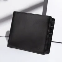 MACHOSSY Hot Soft Genuine Leather Wallet Men's Oil Cow Leather Wallets Man Small Card Holder Wallets Black Short Purse for Male