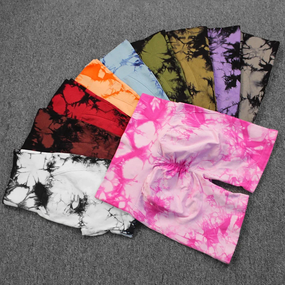 Yoga Shorts Tie-Dye High Elastic Gym Shorts Push Up Sports Running Workout Fitness Women Short Sports Leggings