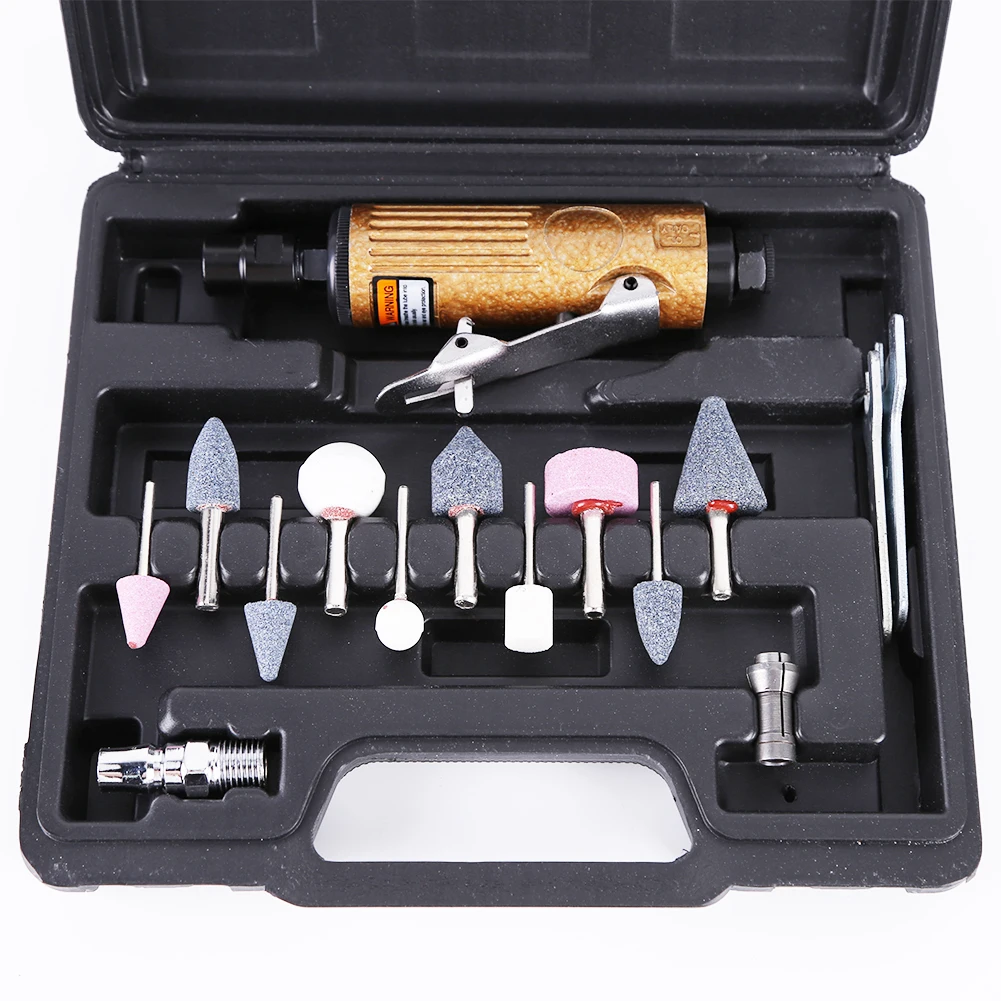 

16 PCS/Set Air Die Grinder Kit 1/4 Inch Air Angle Die Grinder 25000RPM Pneumatic Grinding Polisher Mill Engraving Machine