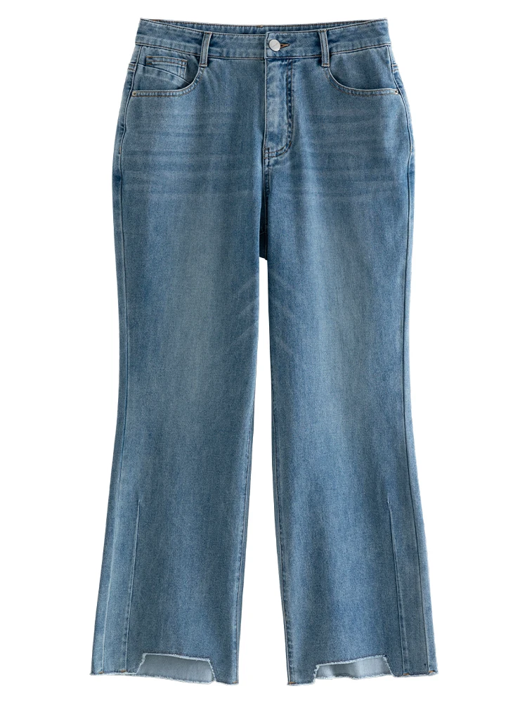 DUSHU Trend Micro-flared Nine-point Jeans for Women Summer New High-waist Slim Fashionable Personality Flared Jeans 24DS82019