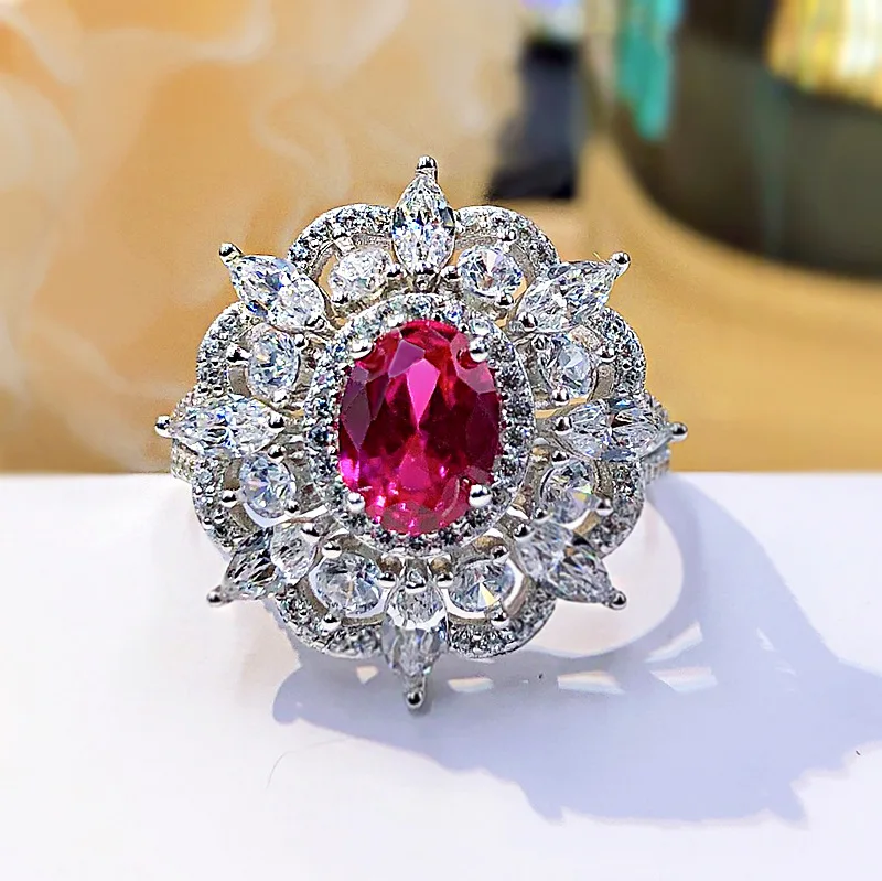 

Серебряное кольцо S925, эллиптическое красное женское кольцо с голубей и кровью, персонализированное модное Универсальное кольцо, бутиковые ювелирные изделия для женщин