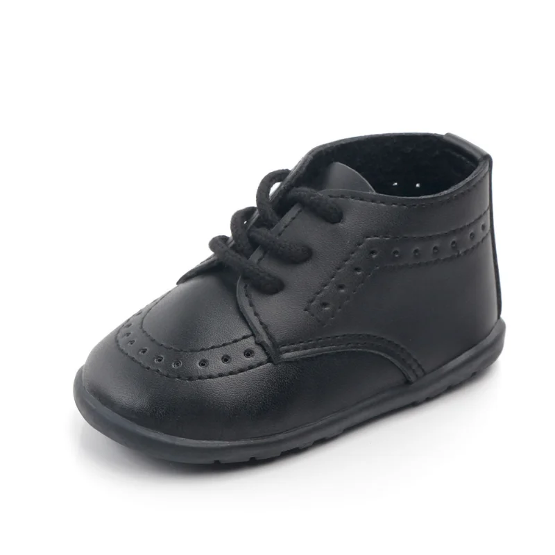 Baby Shoes Boys/Girls Classic High Top PU Small Leather Shoes Spring New Anti Slip Soft Sole Walking Wedding
