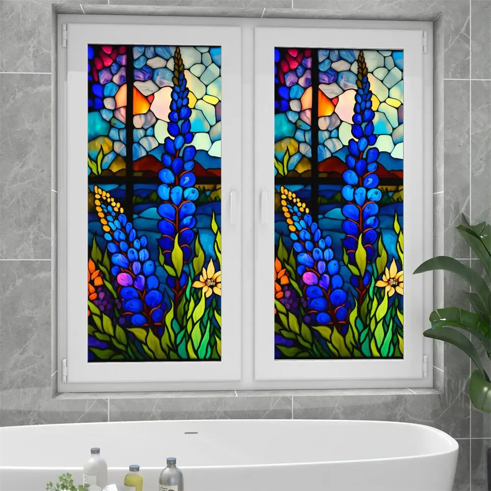 Window Film Window Privacy Film Window Sticker Retro Floral Stained Glass Window Cling Film Removable UV Blocking Nonadhesive Privacy for Home
