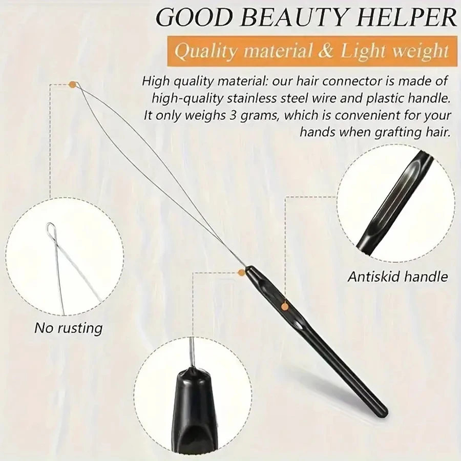 Hair Extension Tool Set 5/10pcs-Stainless Steel Needles with Colorful Plastic Handles For Beading & Weaving