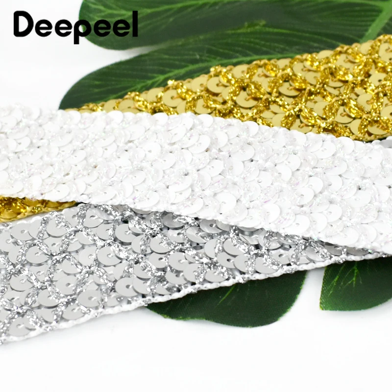 2/4/12Meters Deepeel 15/20/35mm Sequin Lace Trim Ribbon Clothing Decoration Strap Dance Dress Wedding DIY Sewing Craft Accessory