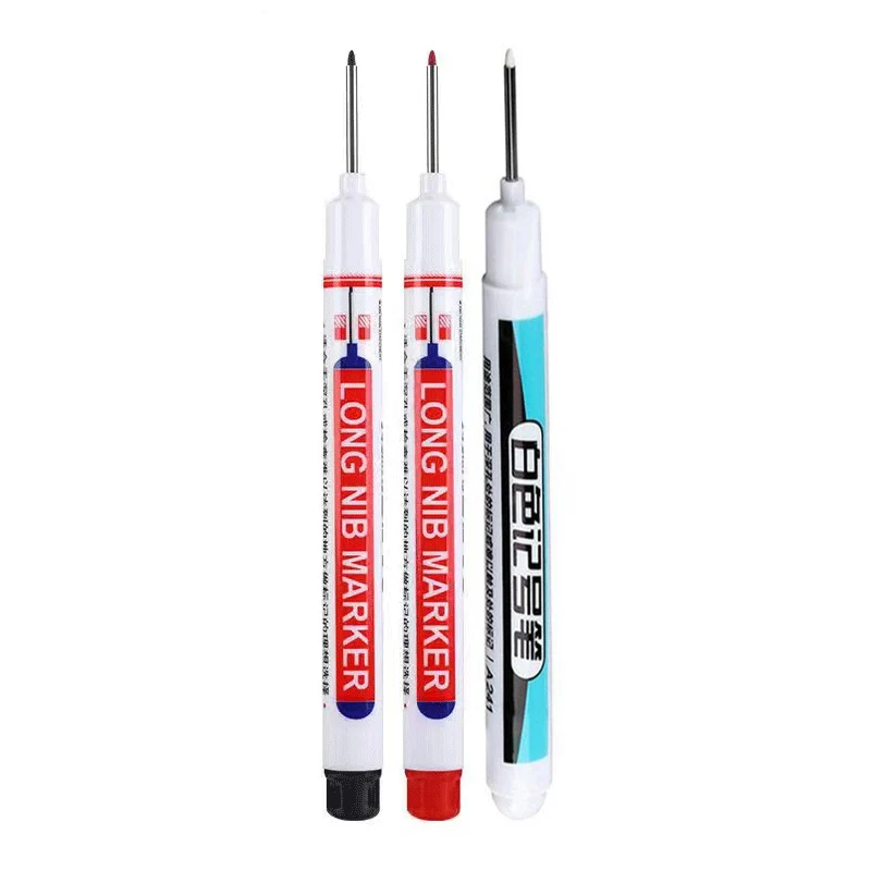 Multi-Purpose Deep Hole Marker Pens for Woodworking and Decoration - 20MM Long Head, Red/Black/Blue/White Ink